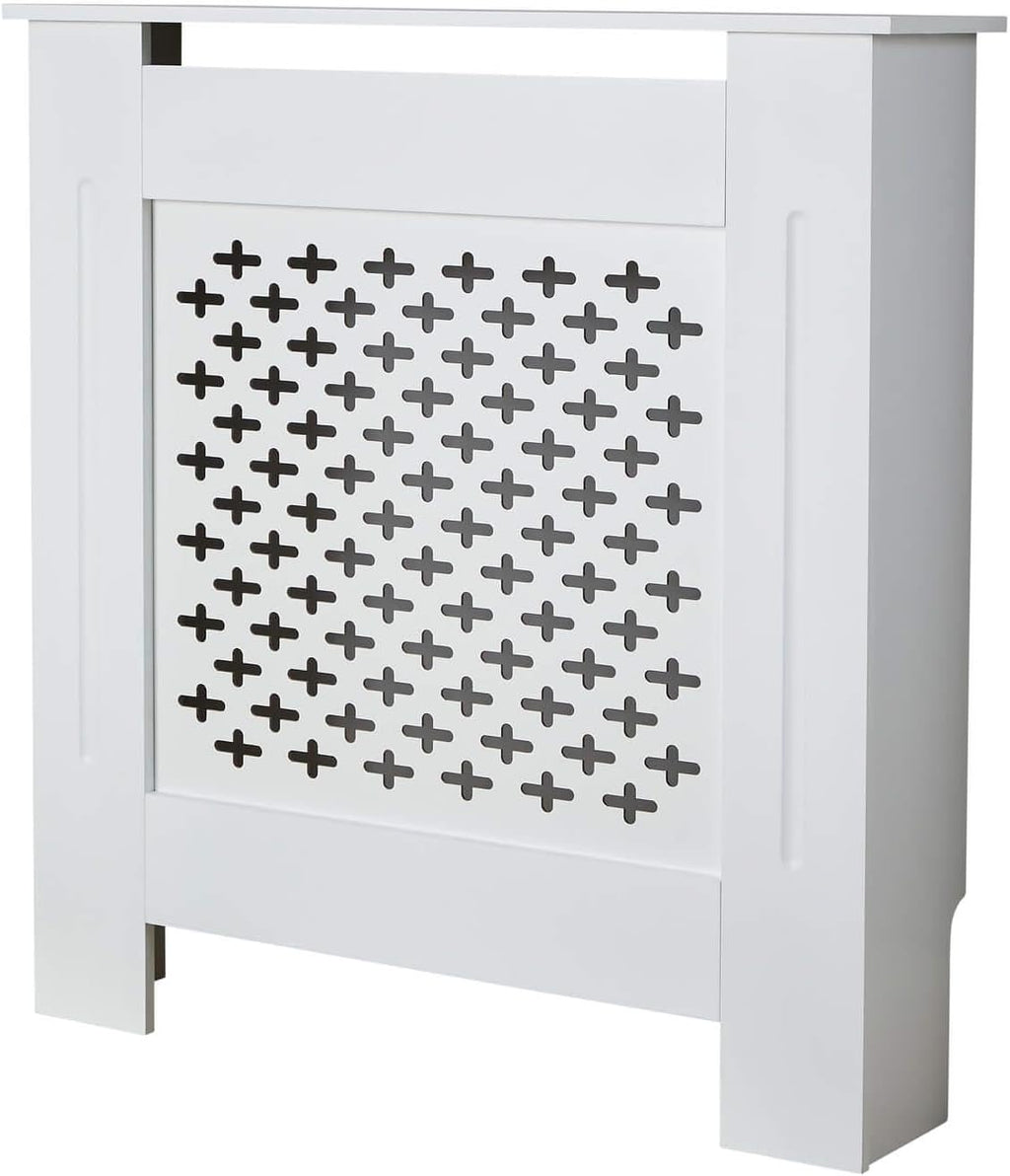 Modern Wooden Radiator Cover with Shelf, White Wall-Mounted Cabinet, Decorative Grill Vent, Medium Size for Home Office Living Room [Plus A Free Gift]