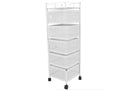 6 Tier Kitchen Rotating Storage Trolley Cart, Metal Mobile Rolling Shelf Rack Organizer with Drawers & Moveable Baskets, Multi‑Purpose Utility Cart for Vegetable Fruit Pantry Kitchen Supplies Home Storage