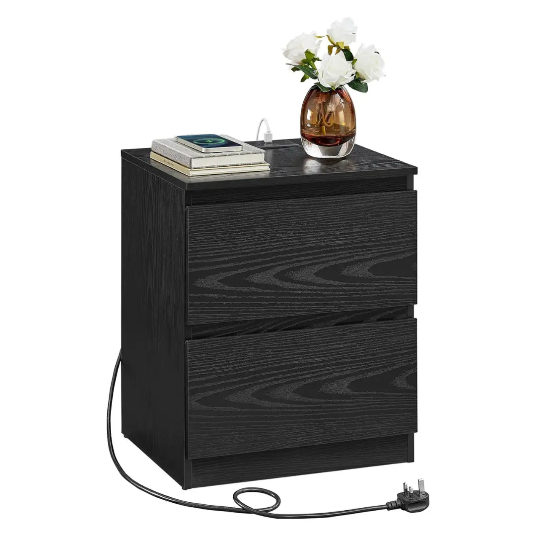 VASAGLE Nightstands with Charging Station, Bedside Tables with 2 Drawers, Side End Tables, 2 AC Outlets, 2 USB Ports, for Living Room, Bedroom, Study, Modern