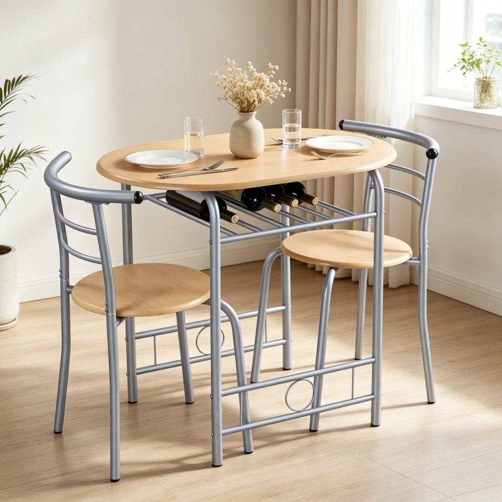 Breakfast Bar Table and Chair Set, 80x53x75.5cm Compact Kitchen Dining Set with Storage Shelf, Space-Saving Furniture for Apartments & Dorm Rooms [Plus A Free Gift]