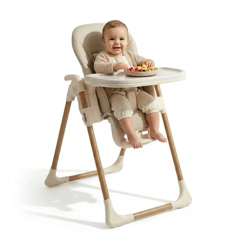 Foldable Baby High Chair, Multi Adjustable Height & Recline Highchair for Mealtimes, Slim Space Saving Frame, Detachable Washable Seat Cover, Safe Feeding Chair for Babies & Toddlers Up To 15kg