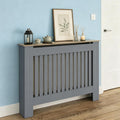Medium Grey Slatted Wood Radiator Cover with Shelf - Modern Minimalist Style for Living Room, Bedroom [Plus A Free Gift]