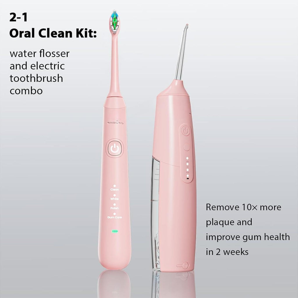 Oral Clean Kit Water Dental Flosser & Electric Toothbrush Combo for Teeth Cleaning & Gum Health Cordless 3 Modes Waterproof Travel Case