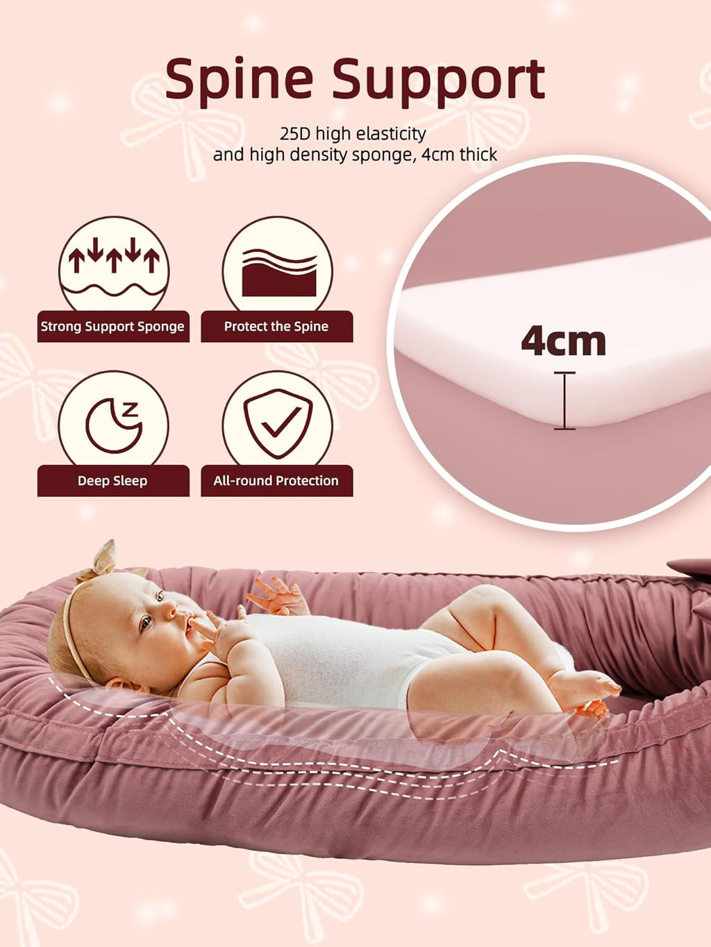 Portable Newborn Bassinet Cot – Soft Breathable Baby Nest Sleeper for Travel & Home, Baby Essentials for Infant 0-12 Months (Cream) [Plus A Free Gift]