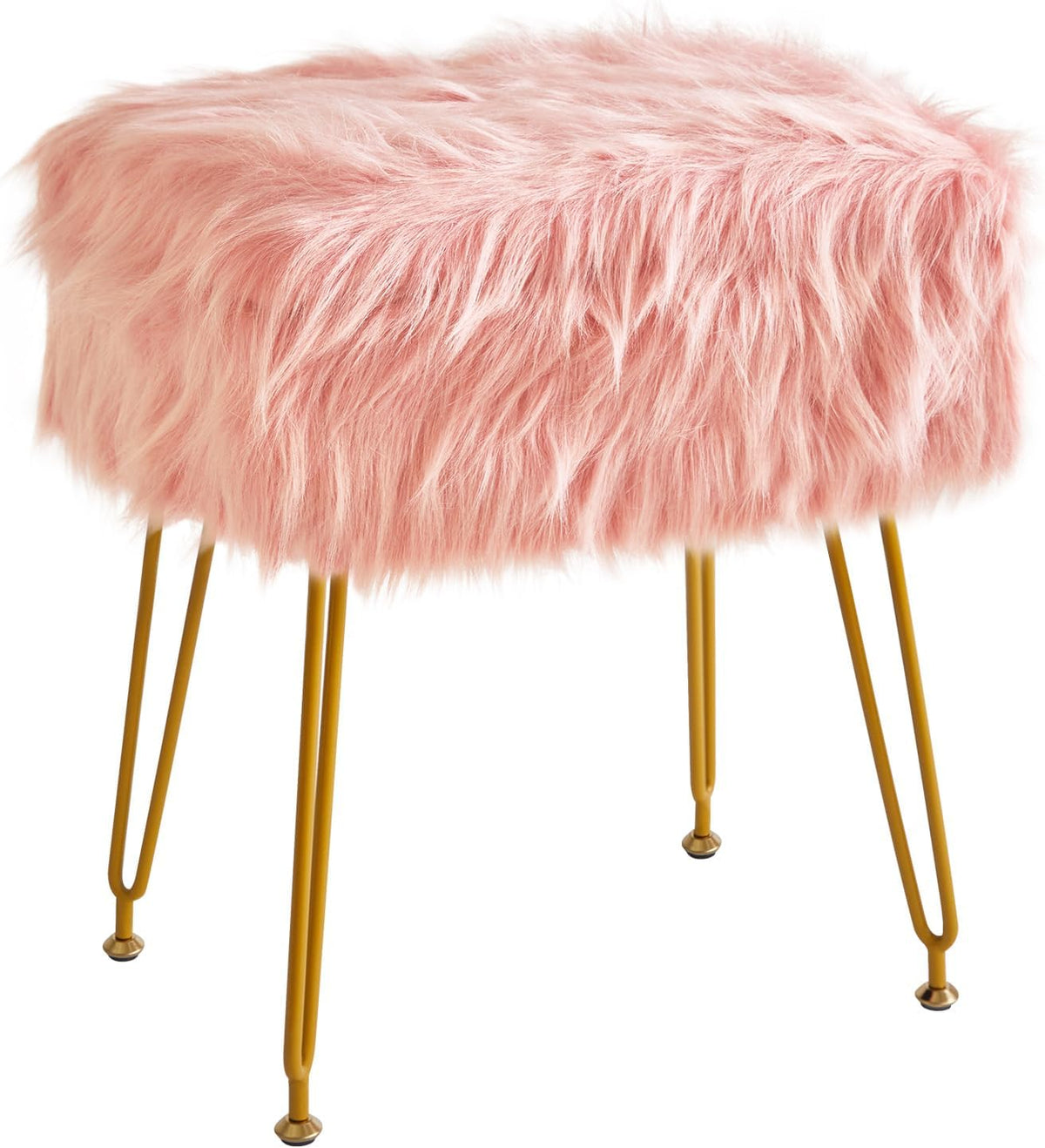 Rectangular Faux Fur Vanity Stool with Storage, Furry Makeup Chair Ottoman, Soft Padded Seat, Round Footrest Footstools with 4 Metal Legs, for Living Room Bedroom Entryway,