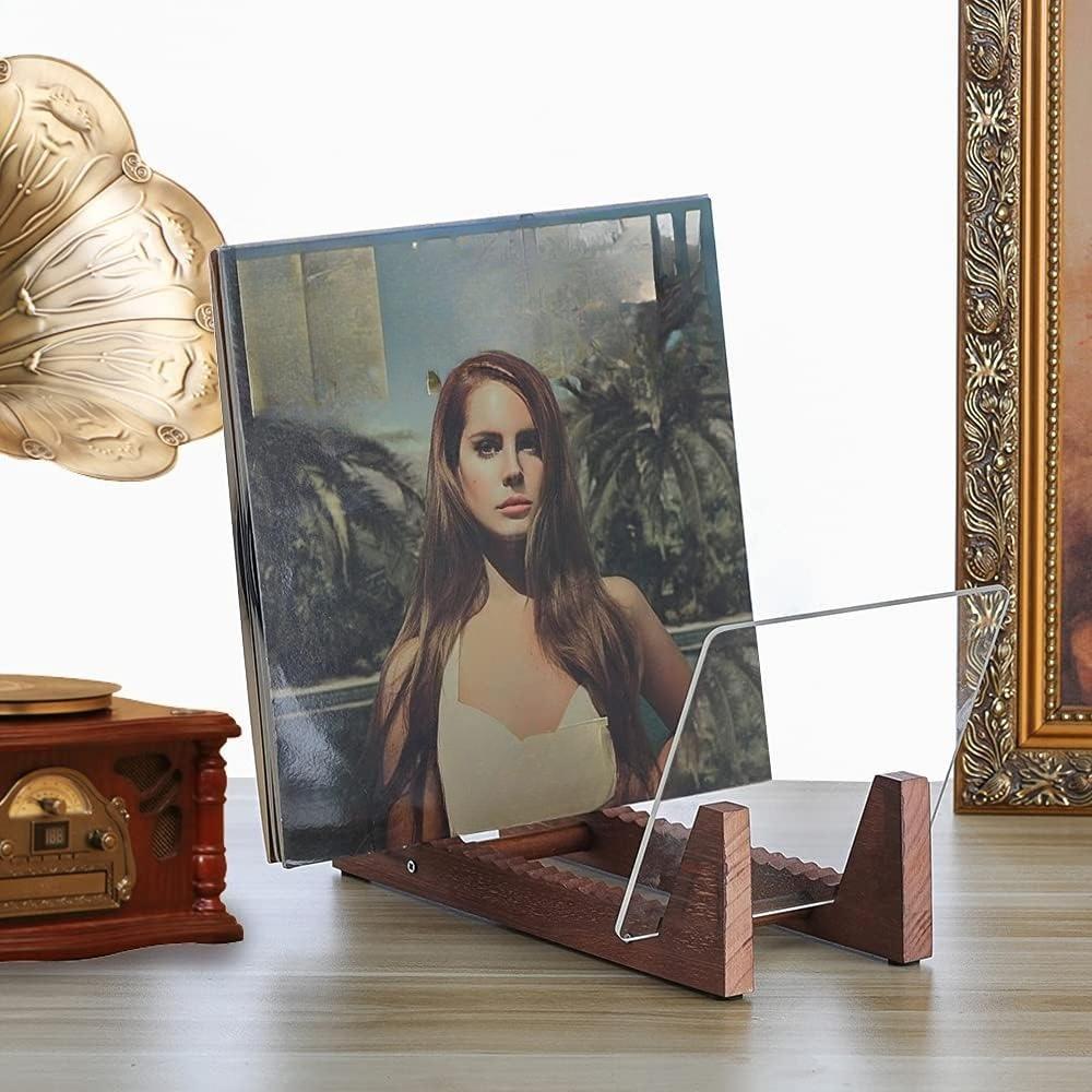 Wood Vinyl Record Storage Holder - Vinyl IP records Stand - Album Storage Organizer Display Stand Rack Holds Up to 50 Albums | DVDs | CDs