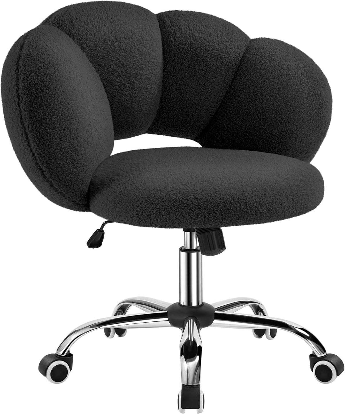 Cloud Shaped Teddy Boucle Vanity Chair, Armless Swivel Makeup Desk Chair with Adjustable Height & Rolling Wheels, Upholstered Accent Chair for Bedroom Dorm, Home Office & Living Room
