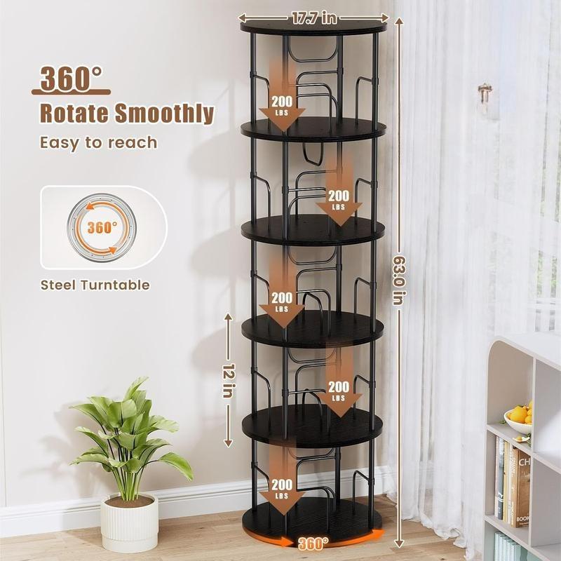 360° Rotating Bookshelf, 4-5 Tier Spinning Tower Bookcase, Round High-Capacity Storage Organizer, Space Saving Freestanding Book Shelf for Home Study Bedroom Office