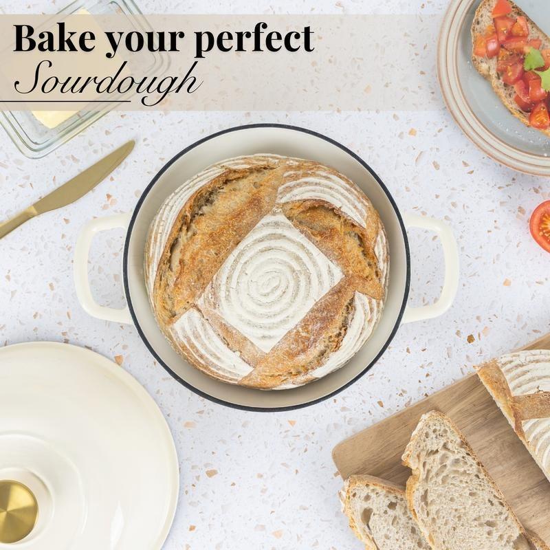 Enameled Cast Iron Bread Pot with Lid, Premium Dutch Oven for Home Baking, Even Heat Retention & Steam Circulation, Rust-Proof Scratch-Resistant, Ideal for Bread Roasting Stewing, Oven Safe Cookware
