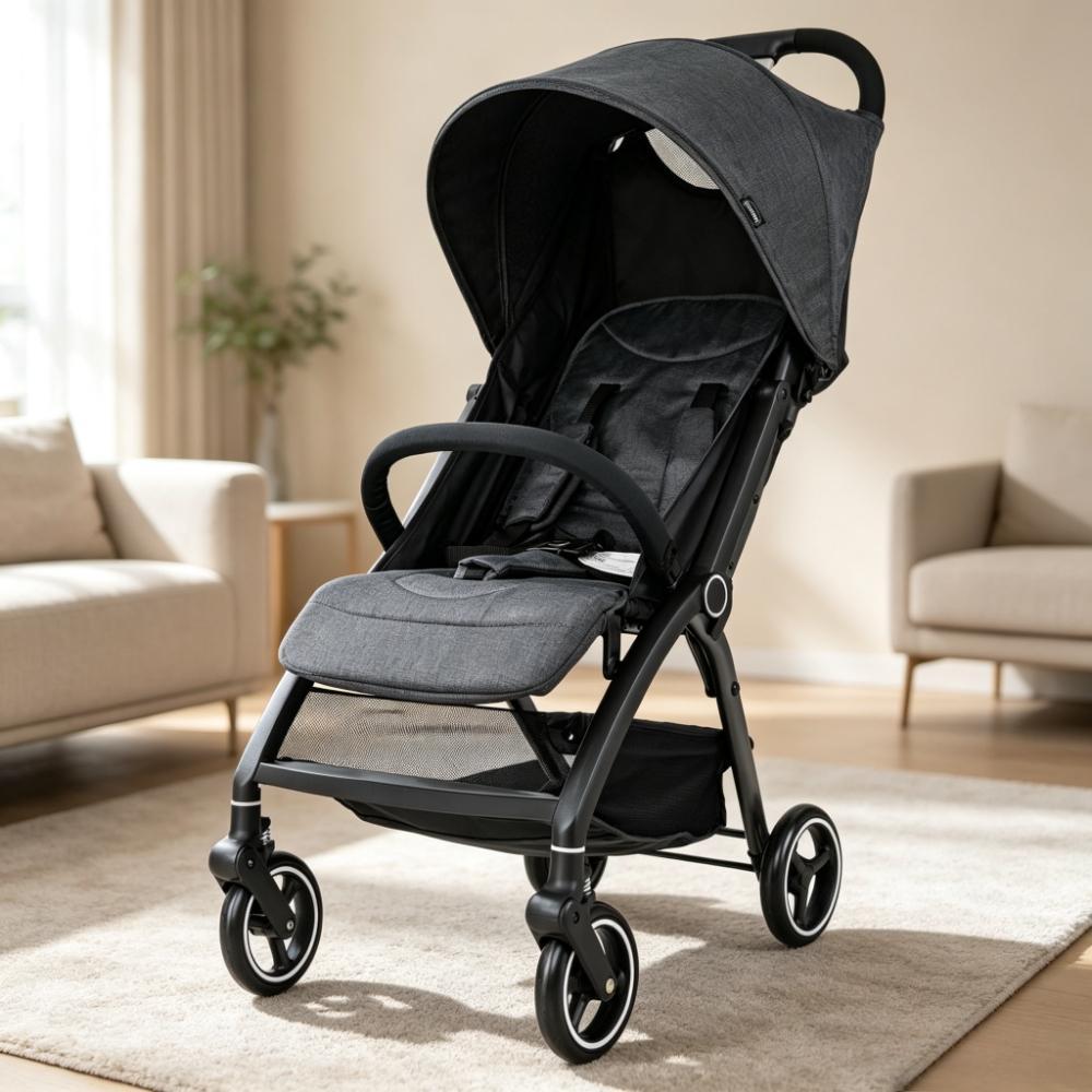 Lightweight Travel Pushchair for 0-36 Months, One-Hand Fold Baby Stroller with Adjustable Recline & Sun Canopy, 5-Point Safety Harness, Large Under-Seat Basket, Compact for Car Boot [Plus A Free Gift]