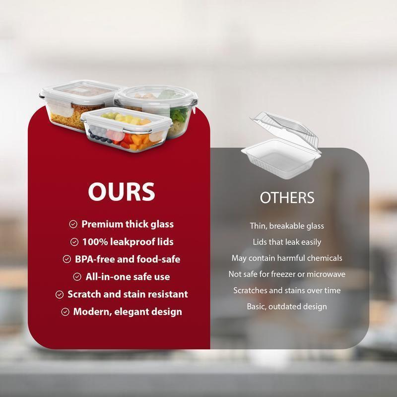 12 Pack Glass Food Storage Containers with Airtight & Leakproof Lids, Meal Prep Containers, BPA Free Food Grade Material, Microwave, Freezer & Dishwasher Safe for Home Kitchen