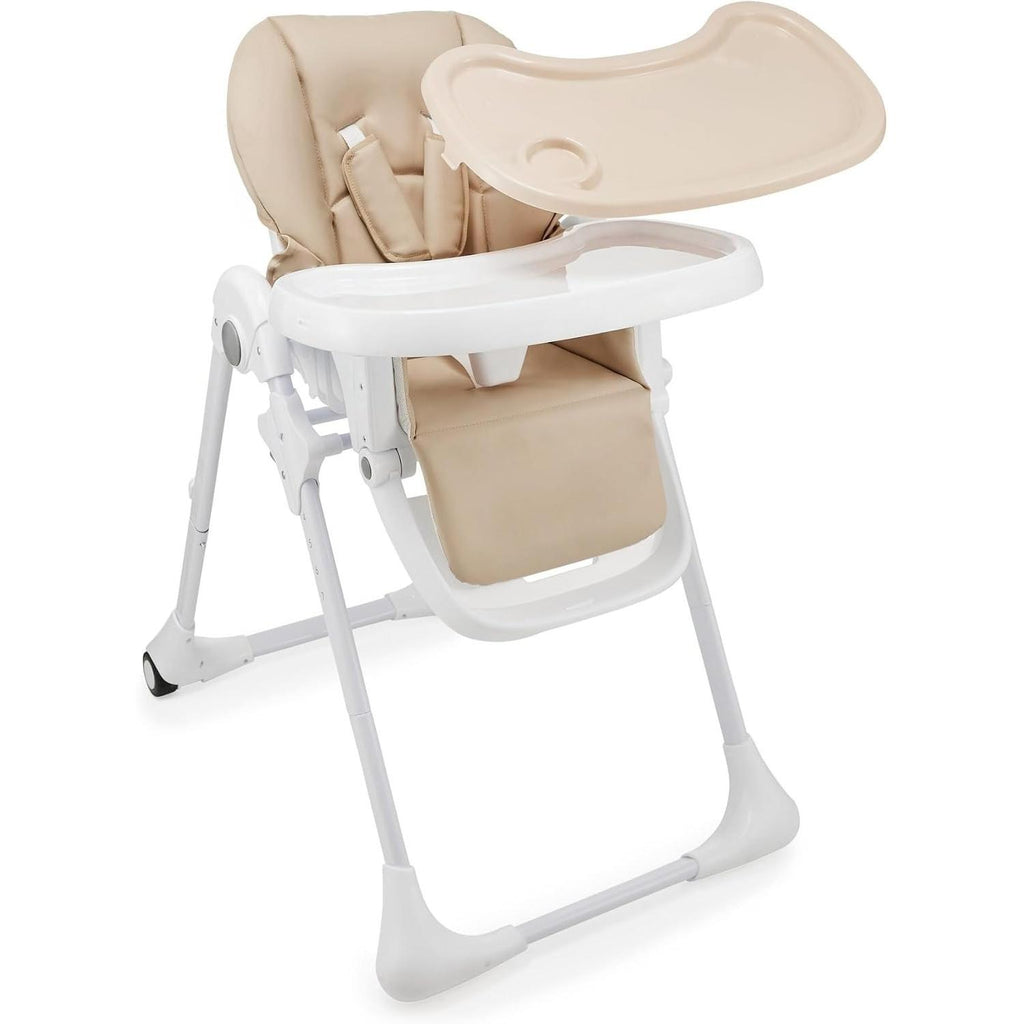 2-in-1 Baby High Chair & Bouncer from Birth, Fold-Flat Convertible Highchair with 7 Height Levels, 4 Recline Positions, Newborn Insert, 3-Position Adjustable Tray, 5-Point Safety Harness, Lockable Wheels & Detachable Toy Bar for Infant Toddler Feeding Pla
