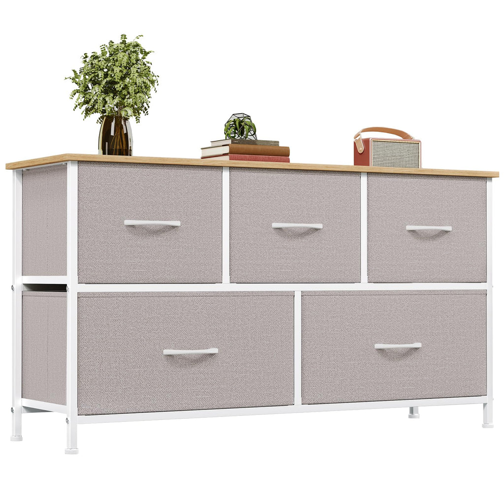 5 Drawers Faux Leather Chest of Drawers Wide Storage Organiser Dresser White Multi-Use Nightstand TV Stand Cabinet for Bedroom Closet Nursery Entryway Hallway 30 x 100 x 55 cm