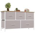 5 Drawers Faux Leather Chest of Drawers Wide Storage Organiser Dresser White Multi-Use Nightstand TV Stand Cabinet for Bedroom Closet Nursery Entryway Hallway 30 x 100 x 55 cm