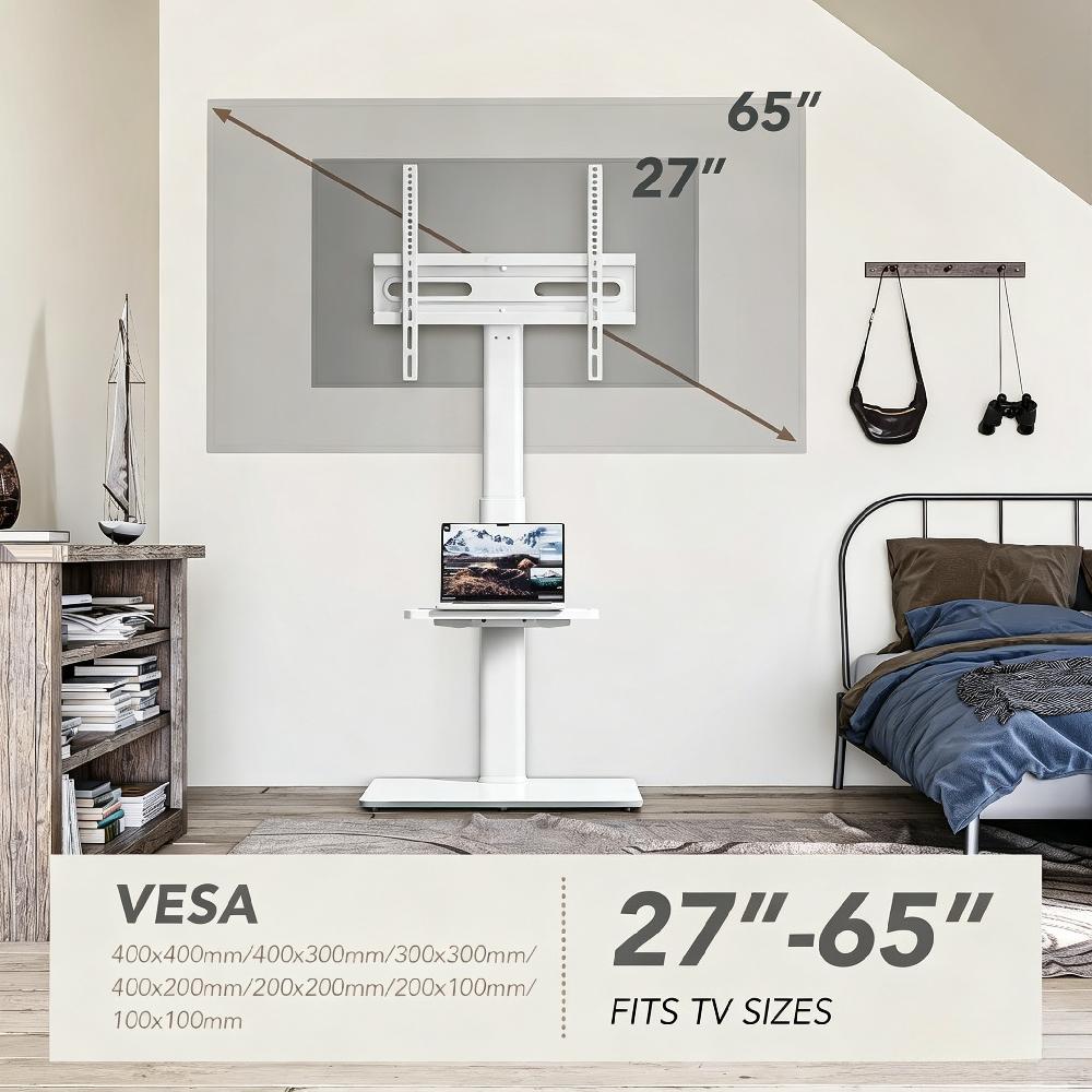 Universal Floor TV Stand with Mount, 70° Swivel, Height Adjustment, Space-Saving Design for Most 27-65 Inch LCD/LED/OLED TVs [Plus A Free Gift]