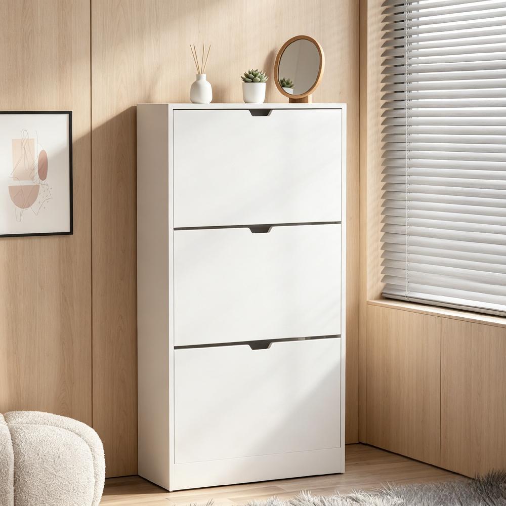 Space Saving 3-Drawer Flip Down Shoe Cabinet for Hallway & Living Room - FSC Certified Eco-Friendly Storage