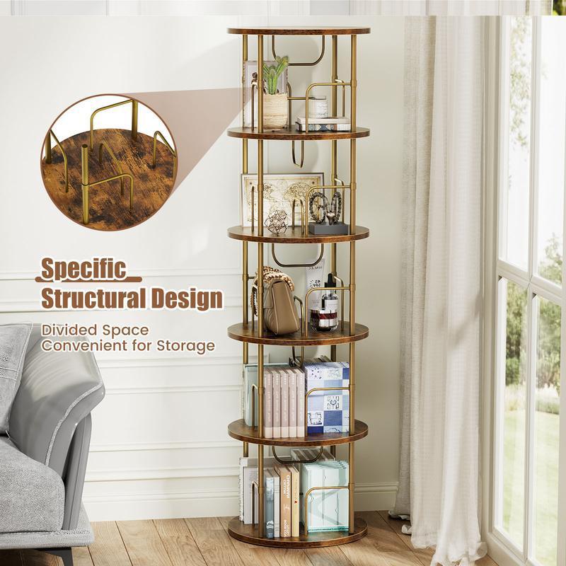 360° Rotating Bookshelf, 4-5 Tier Spinning Tower Bookcase, Round High-Capacity Storage Organizer, Space Saving Freestanding Book Shelf for Home Study Bedroom Office
