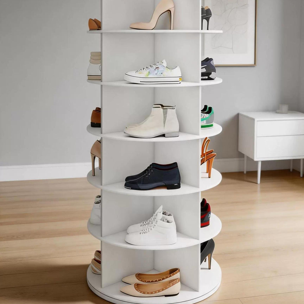 360° Rotating Shoe Rack Tower, 6/7 Tier Lazy Susan Shoe Storage Organizer, Round Carousel Cabinet for Shoes & Handbags, Space-Saving Solution for Entryway, Hallway & Closet