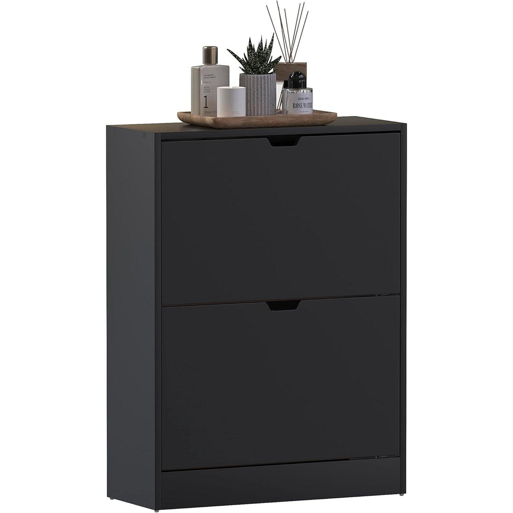 Space Saving 2-Drawer Shoe Cabinet with Flip Doors - FSC Certified Slim Storage Organizer for Hallway & Living Room, White Racks