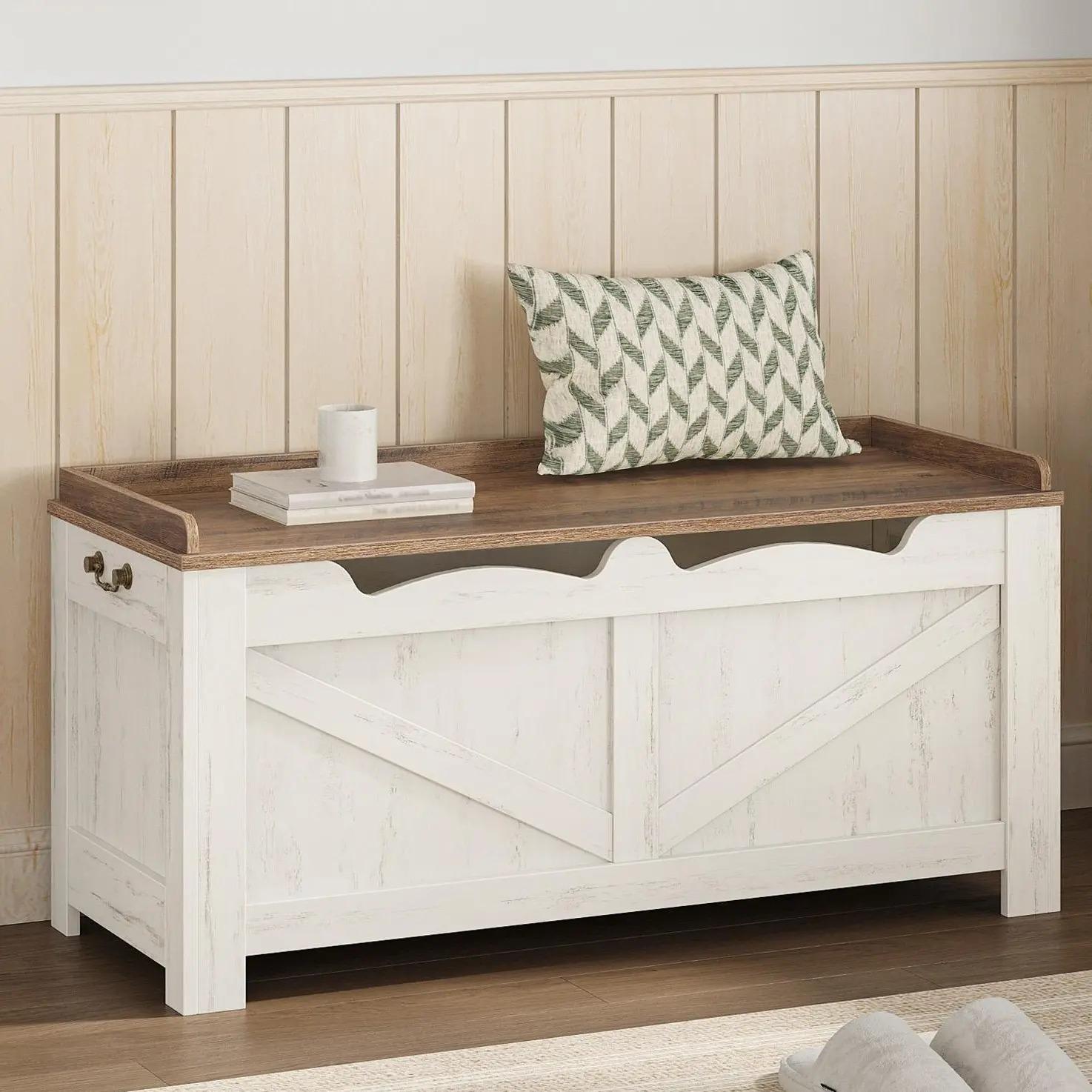 Extra‑Large Lift‑Top Storage Ottoman Bench, Wooden Storage Chest Trunk with Safety Hinges, Multifunctional Shoe Bench Cabinet for Entryway Bedroom Living Room Hallway