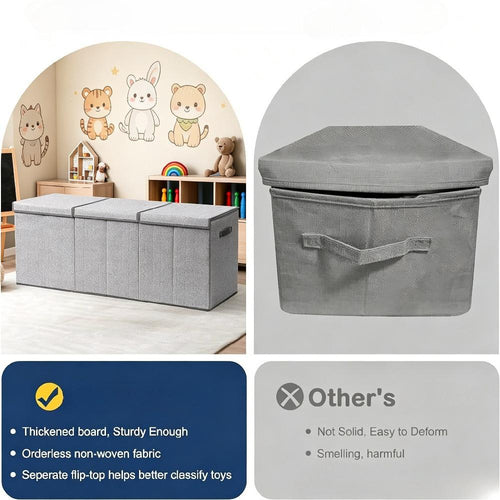 147L Large Foldable Toy Storage Box for Kids, Flip-Top Lid Organiser Chest for Clothes and Toys, Grey Storage Container for Bedroom Playroom Kindergarten [Plus A Free Gift]