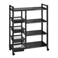 4‑Tier Heavy‑Duty Metal Kitchen Storage Cart Trolley with Wheels, Removable Fruit & Vegetable Baskets, Rolling Utility Organizer Rack, Multi‑Purpose Storage Shelf for Home Kitchen