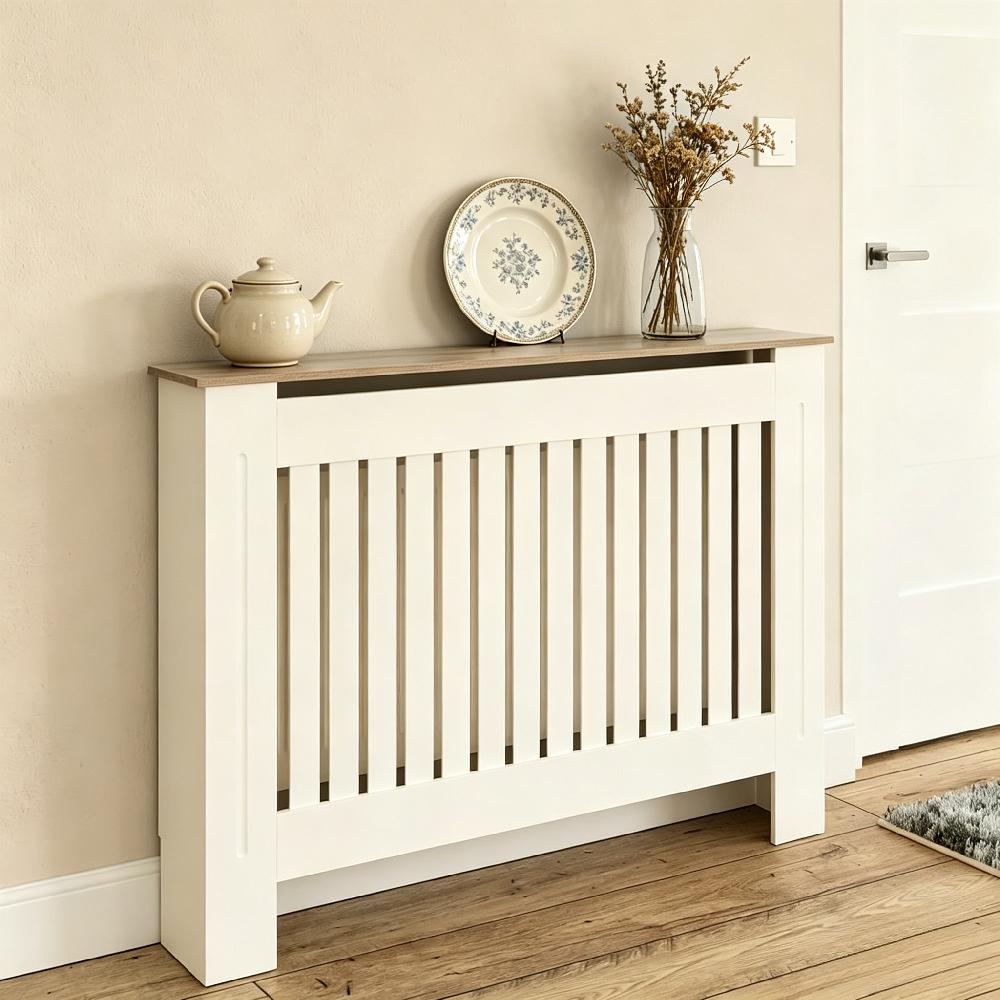 Modern Grey Slatted Radiator Cover Medium Size with Display Shelf for Living Room [Plus A Free Gift]