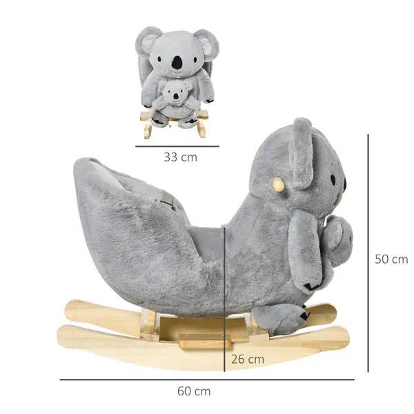 Cute Koala Toddler Rocking Animal Toy, Plush Ride‑On Rocker Chair with Sound & Detachable Puppet, Anti‑Tip Solid Wood Base with Safety Harness for Kids 18‑36 Months, Bedroom Play Gift