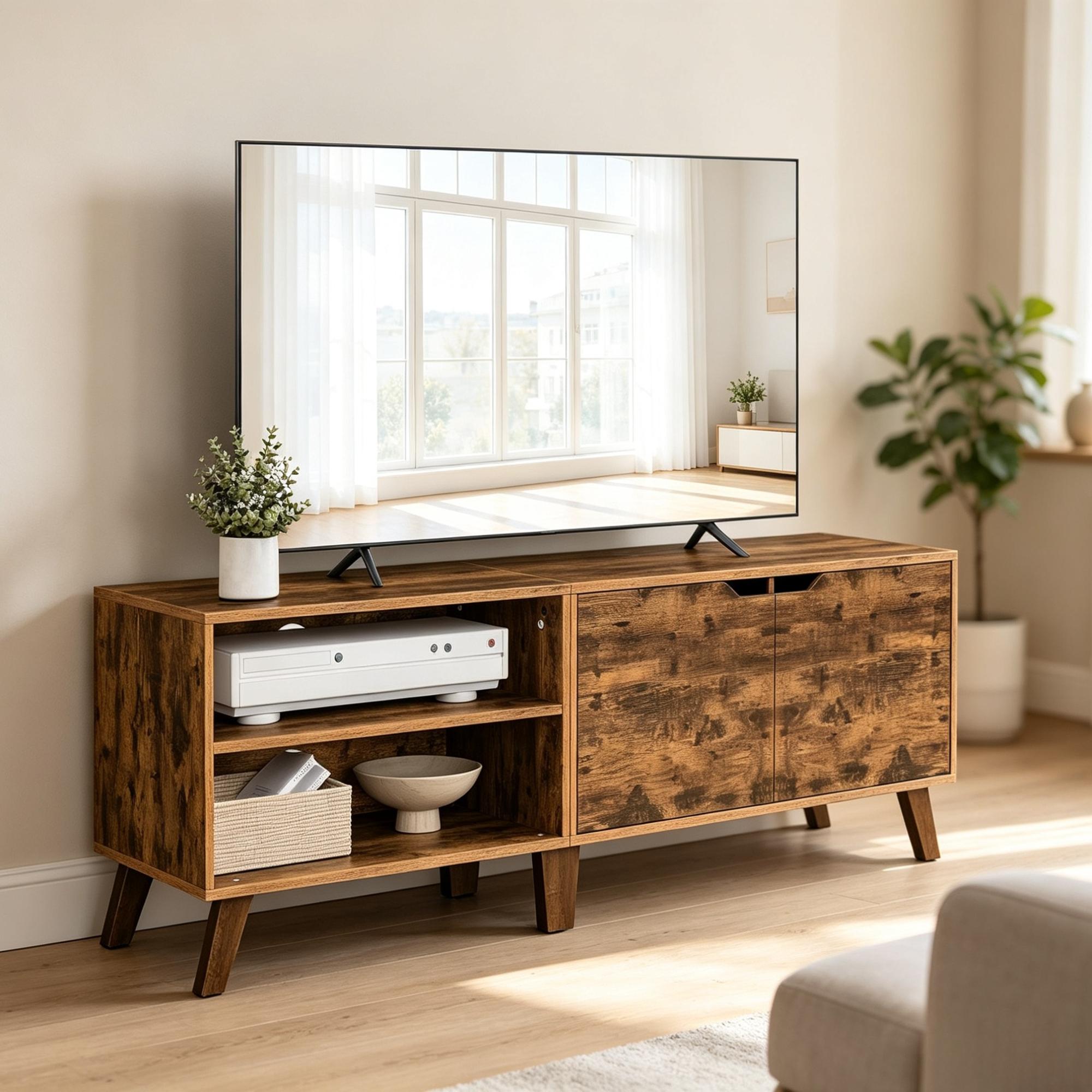 Sleek Modern Media Console TV Stand, Particleboard Entertainment Center with 2 Closed Doors & Adjustable Shelves, Storage TV Unit Fits TVs up to 60 Inch for Living Room Bedroom Dining Room
