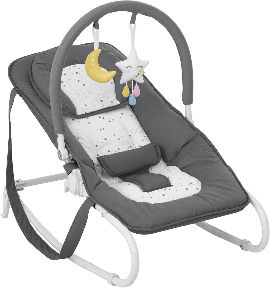 2-in-1 Fixed Rocking Baby Bouncer Chair, 5-Position Adjustable Backrest, Detachable Headrest, Portable Infant Rocker Seat for Newborns