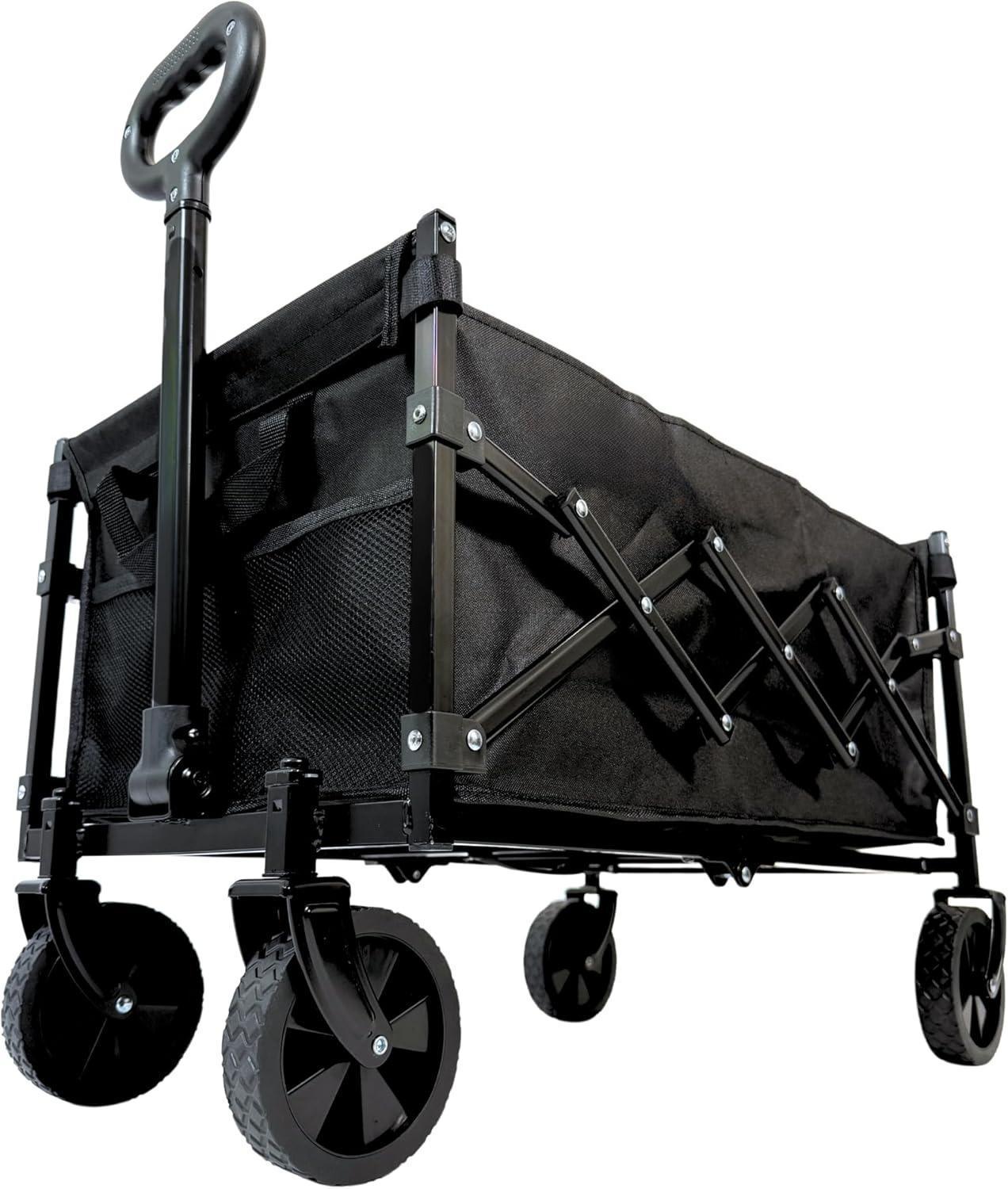70L Festival Trolley on Wheels, Folding Wagon, Portable Camping Cart, Collapsible Foldable Trolly for Beach Outdoor Garden Picnic Shopping Fishing, Adjustable Handle, Black