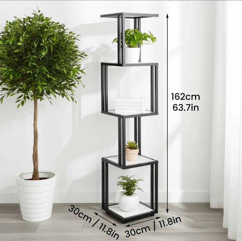 Modern Ladder Plant Stand, 3/4/5 Tier Wood & Metal Vertical Flower Pot Holder, Freestanding Display Shelf for Indoor Outdoor Home Living Room Patio Garden
