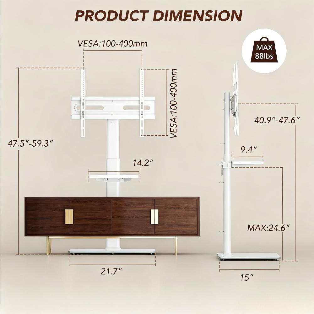 Universal Floor TV Stand with Mount, 70° Swivel, Height Adjustment, Space-Saving Design for Most 27-65 Inch LCD/LED/OLED TVs [Plus A Free Gift]