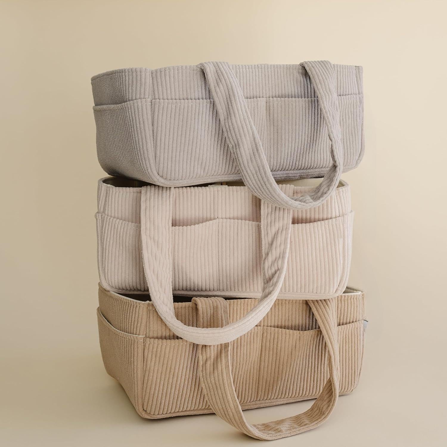 Baby Diaper Caddy Organizer for Changing Table – Stylish Nursery Storage Basket, Newborn Essentials, Baby Shower Gifts and Registry Must-Haves for Boy or Girl, Car Diaper Caddy, Corduroy Mocha