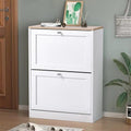 58cm Wide Shoe Storage Cabinet with 2 Flip‑Down Drawers, White Wooden Narrow Shoe Organizer, Slim Hidden Footwear Storage Cabinet for Entryway Hallway Living Room, Holds Up to 12 Pairs of Shoes