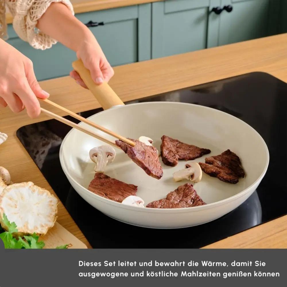7-Piece Ceramic Non-Stick Cookware Set with Lids, Crystal Almond PFAS-Free Pots and Pans, Non-Toxic Aluminum Cooking Set, Cream Finish, Induction Hob Compatible & Dishwasher Safe for Kitchen
