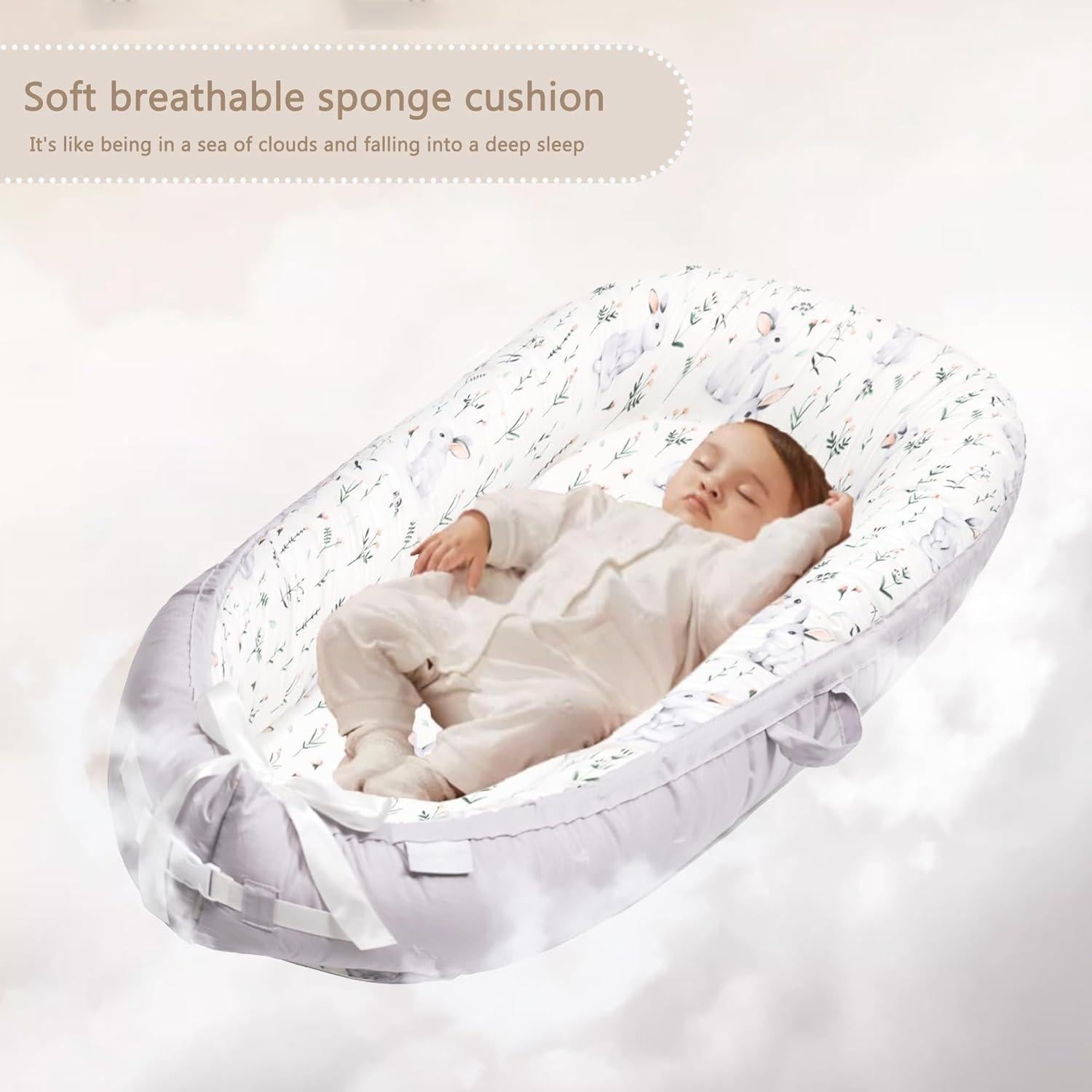 Portable Newborn Bassinet Cot – Cotton Baby Nest Lounger for Co-Sleeping, Soft Breathable Travel Sleeper for Infant 0-12 Months, Ideal Newborn Gift [Plus A Free Gift]