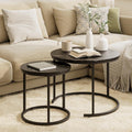 Elegant Round Nesting Coffee Tables –  Removable End Tables with Gold Metal Frame Legs & Marble Tops | Perfect for Living Room, Bedroom, Office & Balcony