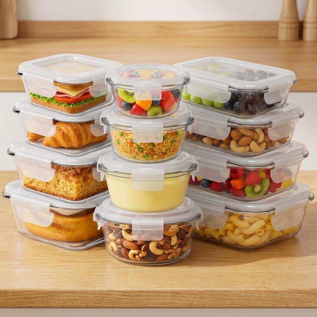 12 Pack Glass Food Storage Containers with Airtight & Leakproof Lids, Meal Prep Containers, BPA Free Food Grade Material, Microwave, Freezer & Dishwasher Safe for Home Kitchen