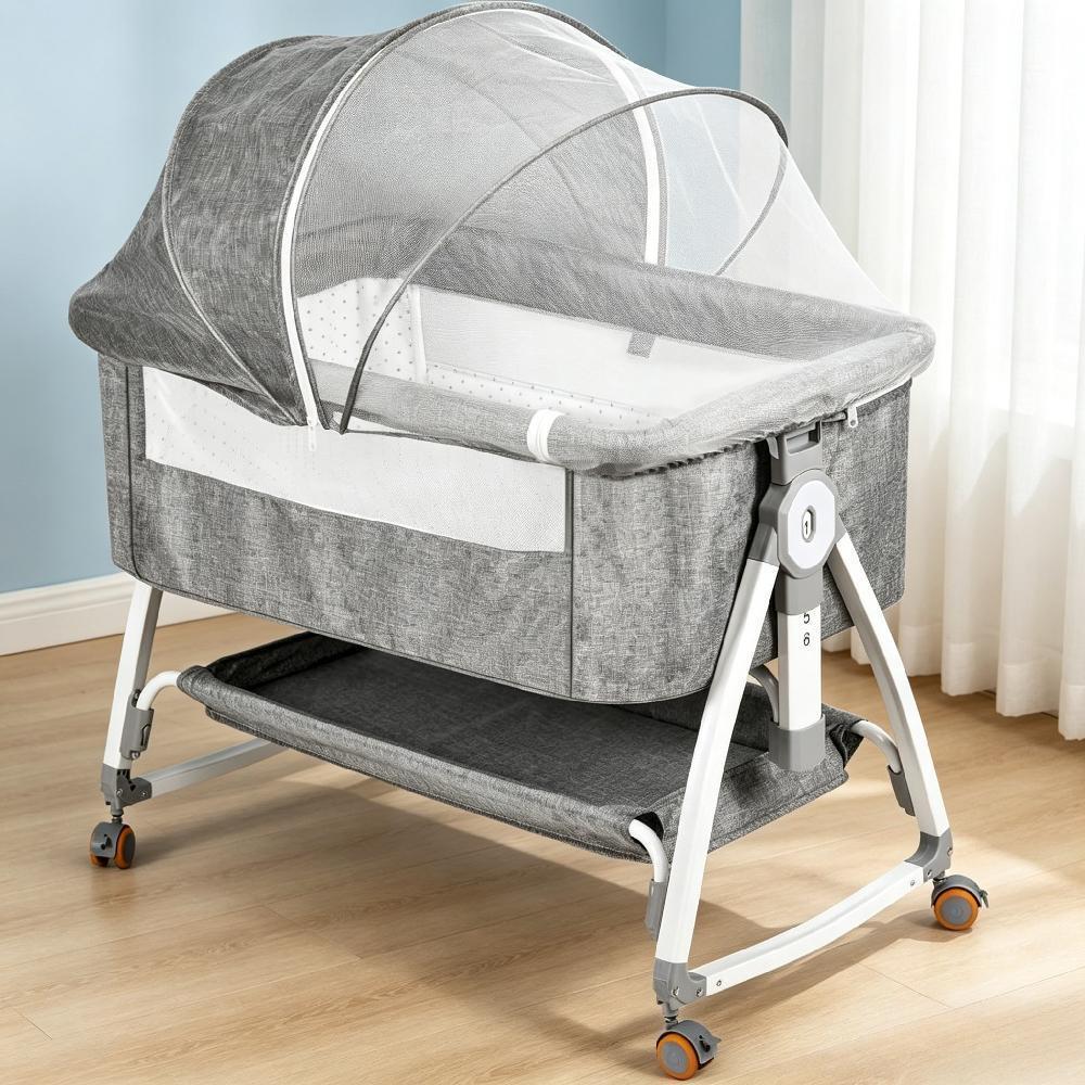 Portable Newborn Bassinet Cot - Adjustable Height Baby Bedside Sleeper with Storage Bag Mosquito Net & Mattress Foldable Travel Crib for Infant [Plus A Free Gift]