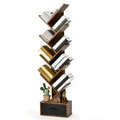 10‑Tier Tree‑Shaped Floor‑Standing Bookshelf, Wooden Narrow Book & Magazine Display Storage Shelving Unit with Foldable Fabric Drawer for Living Room Bedroom Office