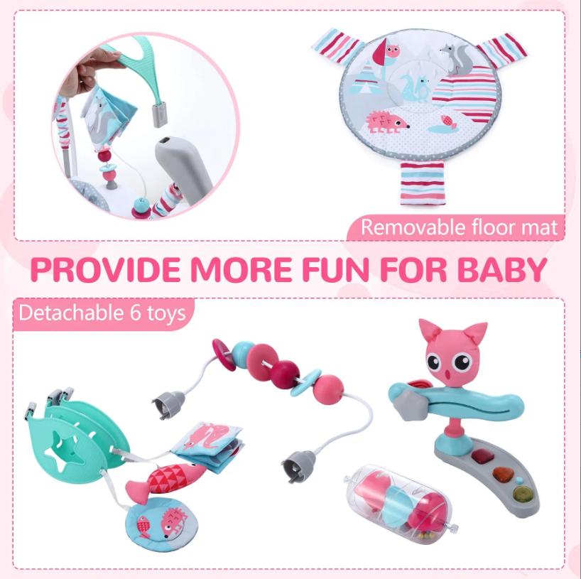 360° Rotating Stationary Baby Jumperoo Activity Center, Adjustable Height Baby Bouncer Swing Rocker with Musical Interactive Toys, Portable Play Chair Infant Play Essentials