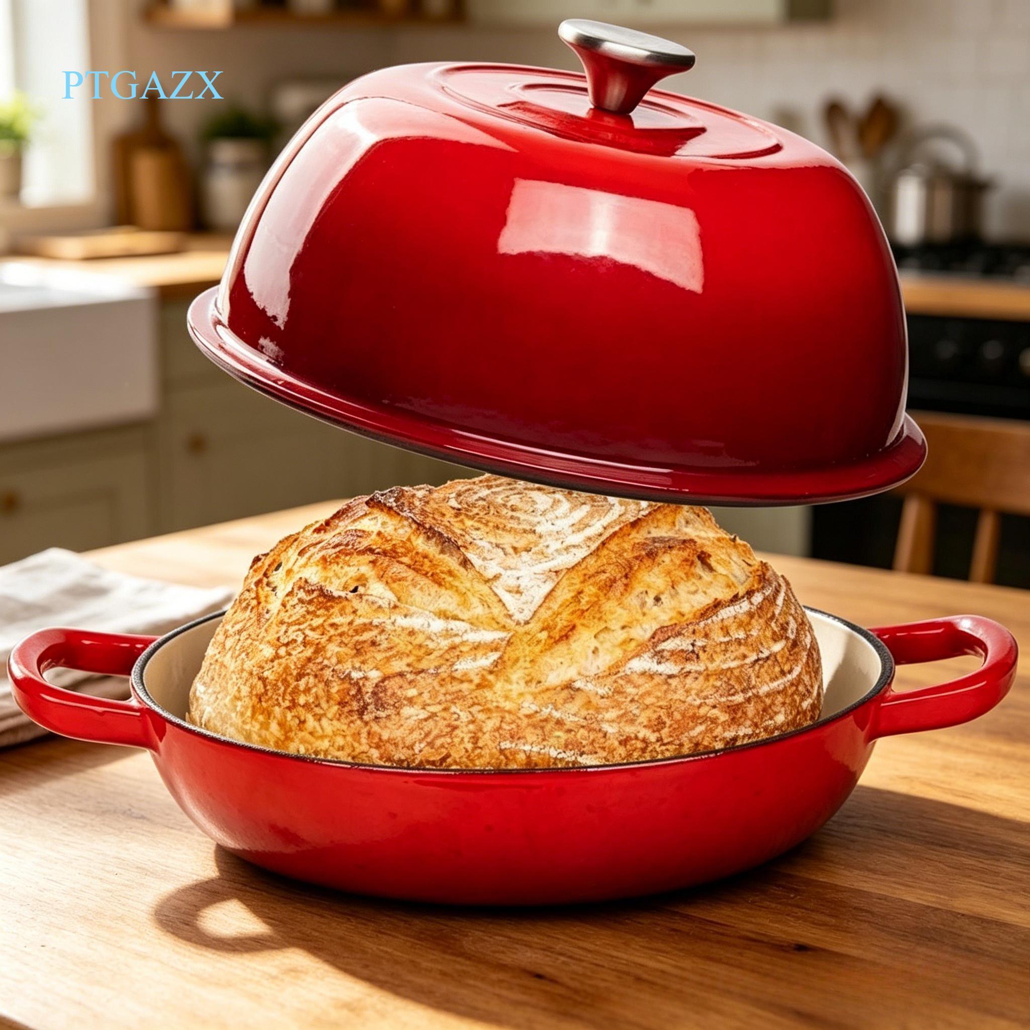 Enameled Cast Iron Bread Pot with Lid, Premium Dutch Oven for Home Baking, Even Heat Retention & Steam Circulation, Rust-Proof Scratch-Resistant, Ideal for Bread Roasting Stewing, Oven Safe Cookware