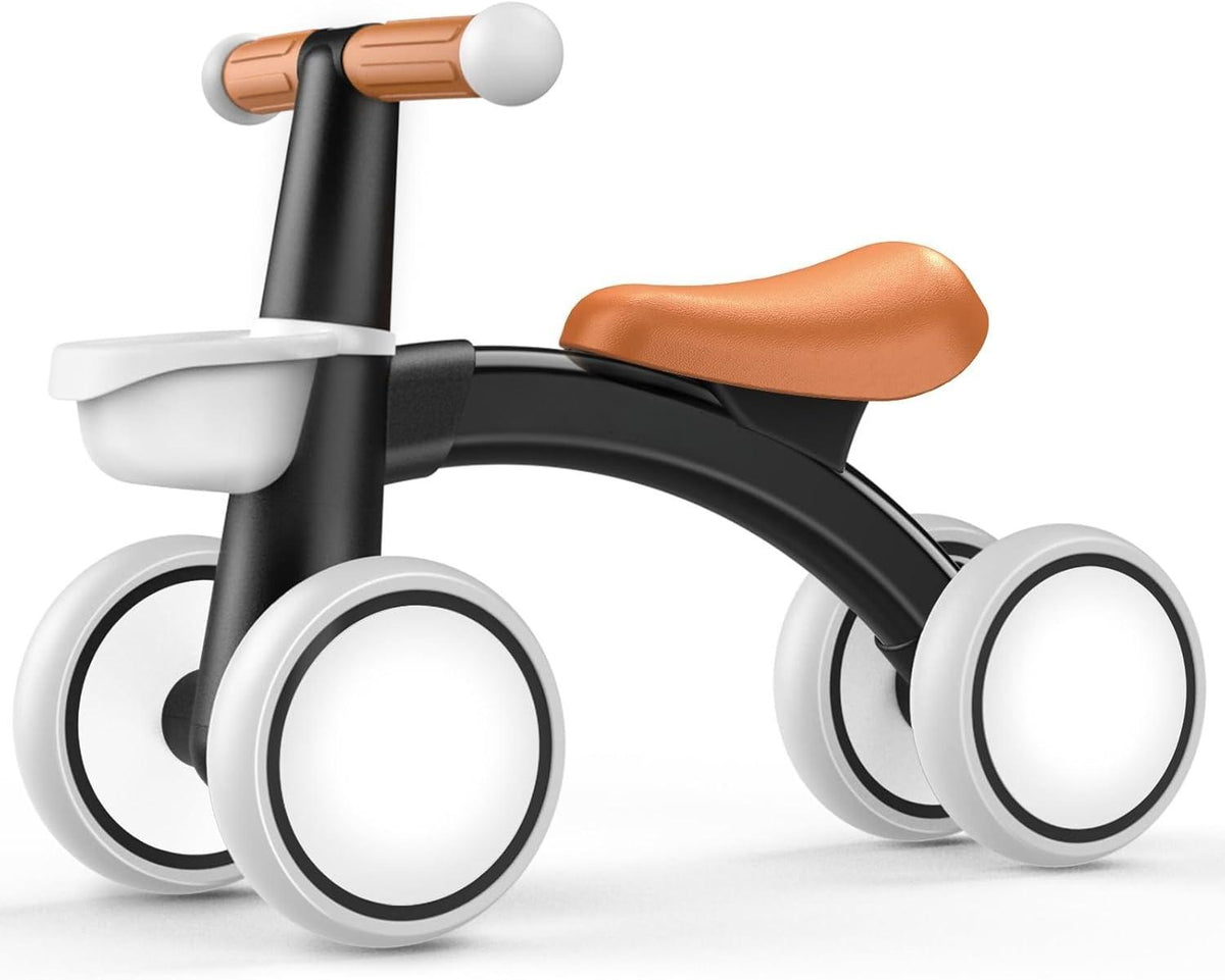 4‑Wheel Baby Balance Bike, No‑Pedal Toddler Ride‑On Toy with Removable Front Basket, 3‑Level Adjustable Seat, Safe Steering Limiter, Stable First Walker for Toddlers 12‑24 Months, Ideal 1st Birthday Gift for Boys & Girls