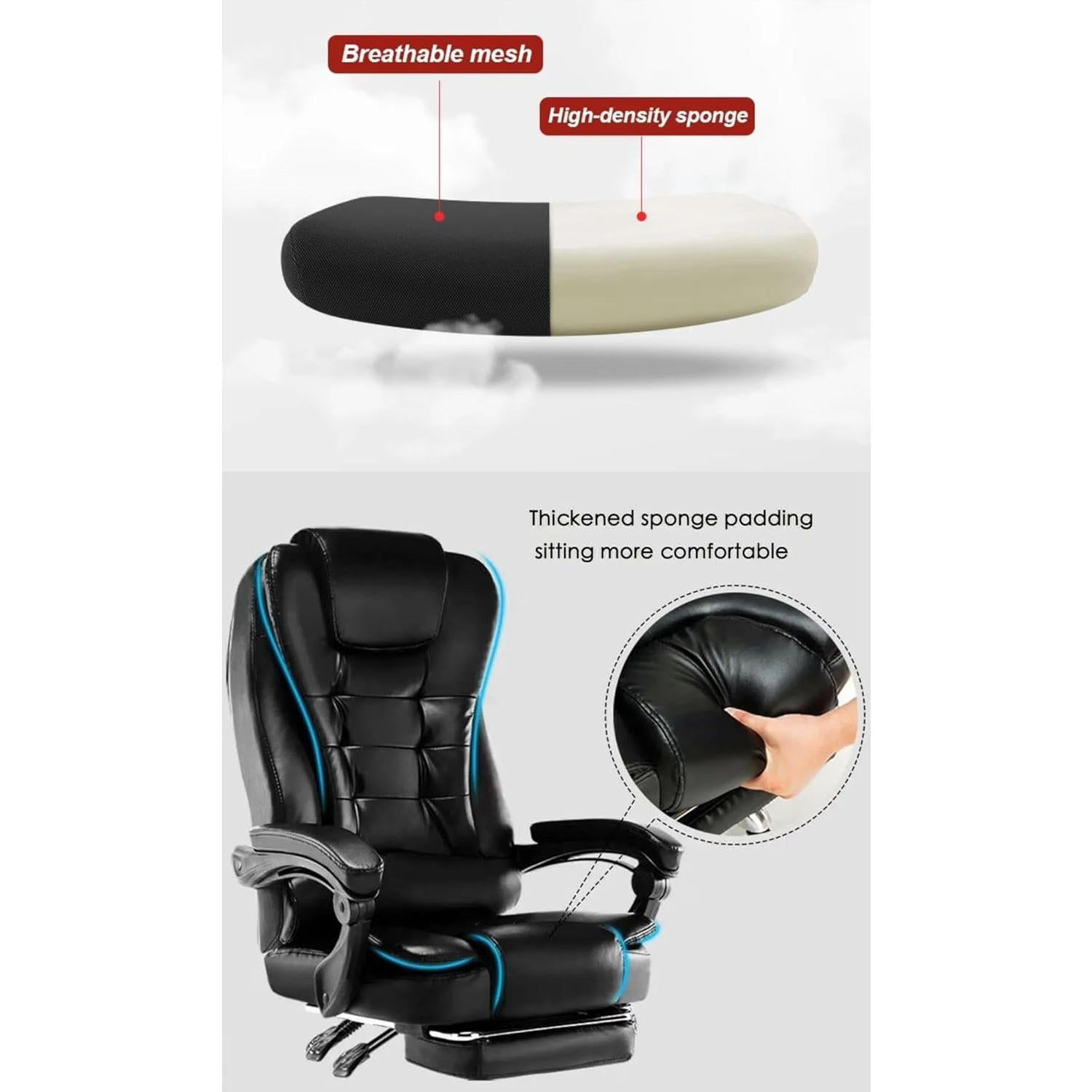 【NS】Ergonomic Executive Office Chair - Adjustable Height, Swivel, Recliner, Heavy Duty, Black