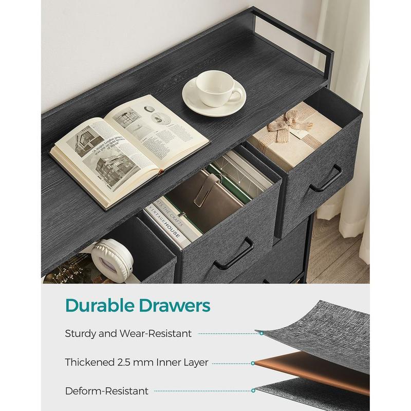 7-Drawer Fabric Storage Dresser, Sturdy Metal Frame Chest of Drawers Organizer with Wooden Top & Soft Handles, Easy Assembly Bedroom Cabinet, Multi-Purpose Storage Unit for Entryway, Hallway, Children Room, Nursery, Living Room & Household Organization