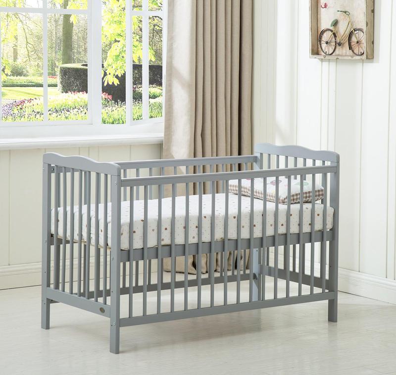 Grey/White Adjustable Height Baby Cot with Waterproof Mattress for Modern Nursery [Plus A Free Gift]
