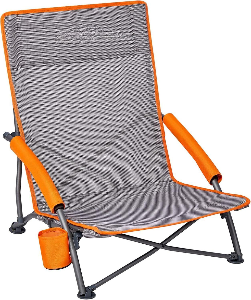 CZHMBM Folding Beach Chairs Low Lightweight Portable for Adults Foldable Beach Seat Camping Festival Picnic Deck Chair Outdoor Collapsible with Cupholder Mesh Back Padded Armrests Supports 150KG