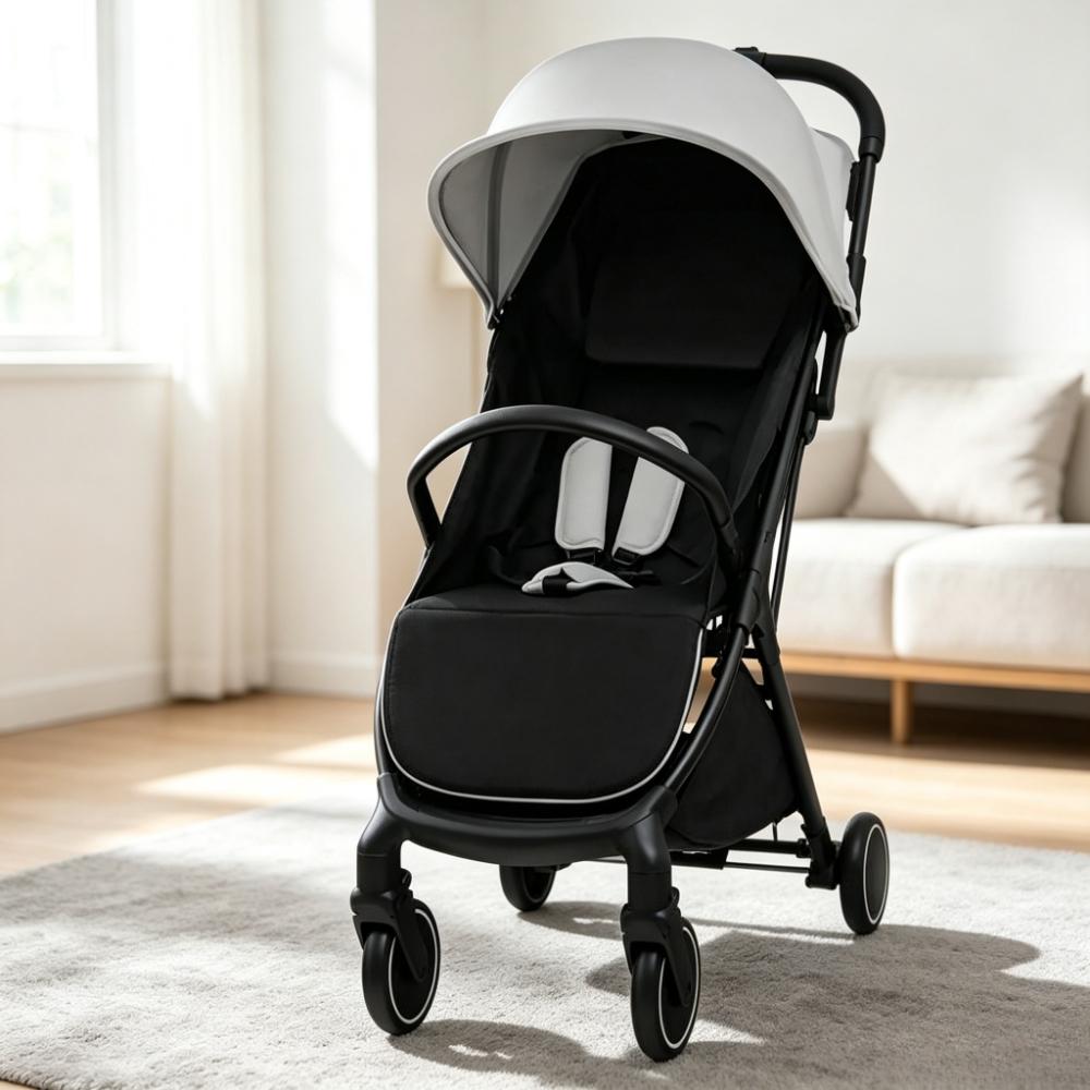 Compact Travel Baby Stroller with Detachable Seat Cover, 5-Point Safety Harness, Multi-Angle Canopy, Reclining Backrest and Adjustable Footrest, Lightweight One-Hand Fold Pushchair for Newborn to 3 Years [Plus A Free Gift]