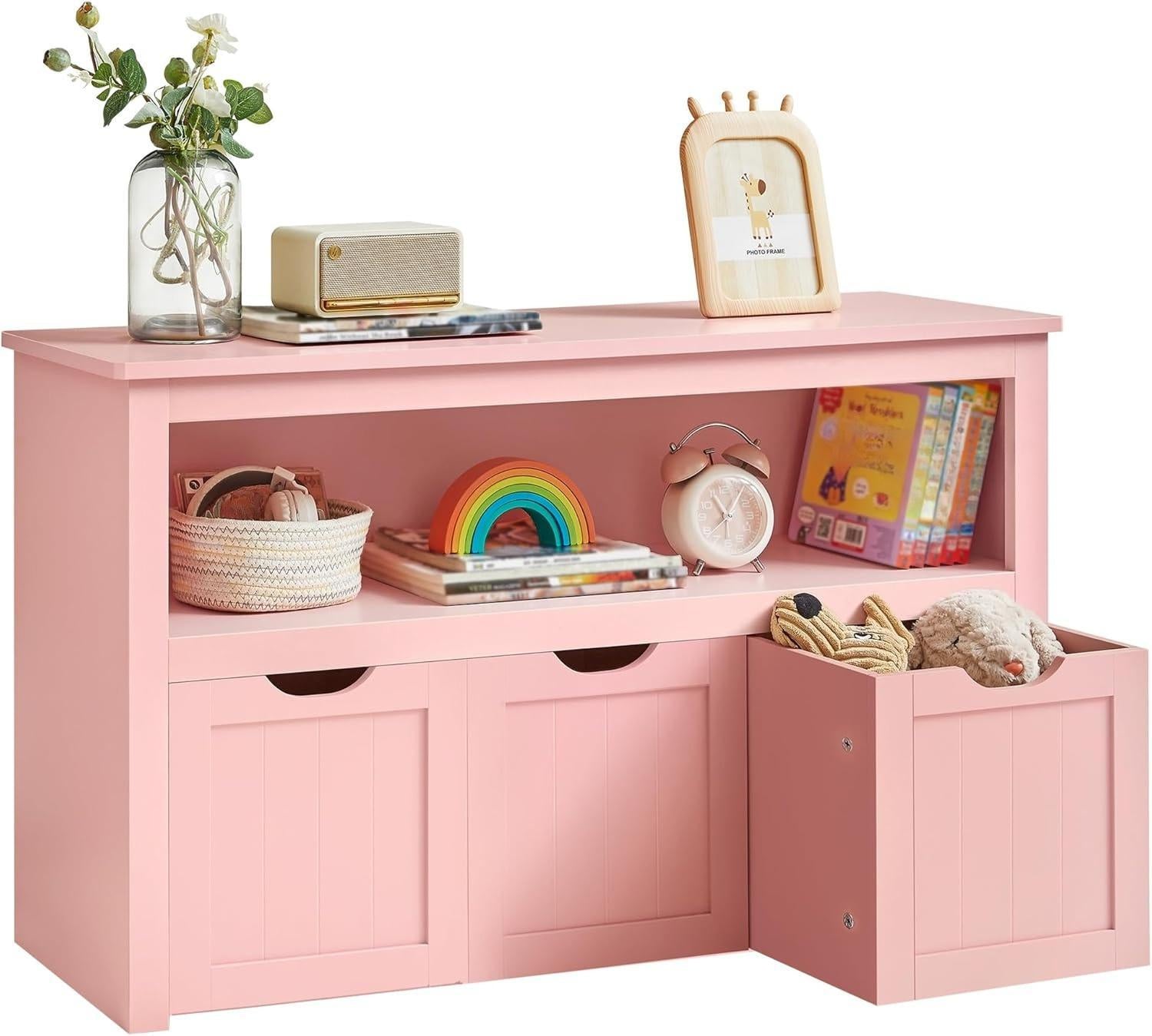 Toy Storage Organizer Multi-Functional Children Storage Cabinet & Bookcase 3 Drawers Large Capacity MDF Unit for Playroom Living Room & Children’s Room